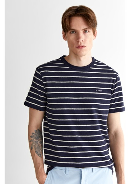 Erkek Lacivert Regular Fit Bisiklet Yaka Çizgili T-Shirt 2003326.433 indirimleri