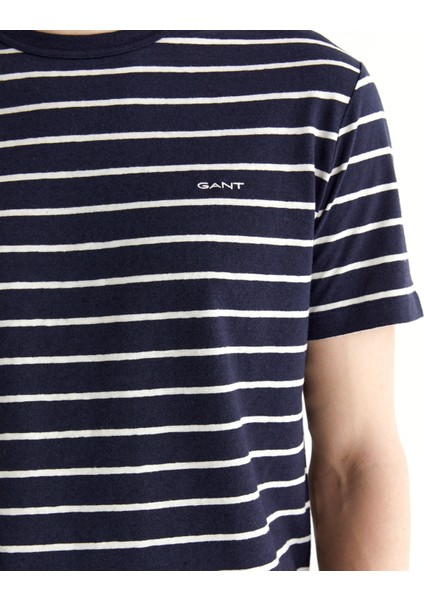 Erkek Lacivert Regular Fit Bisiklet Yaka Çizgili T-Shirt 2003326.433