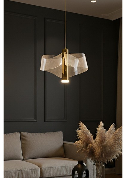 Yel Gold LED Avize – Modern Dalga Formlu Tasarım