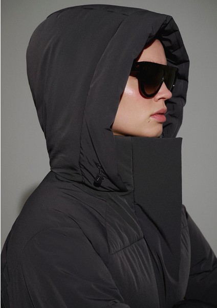 Kapüşonlu Antrasit Şişme Mont 1110225-80106