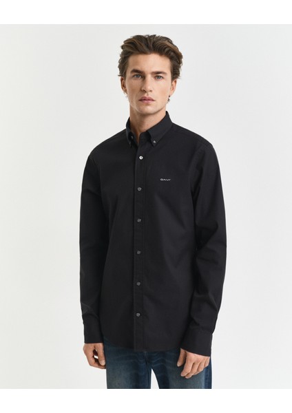 Erkek Siyah Regular Fit Düğmeli Yaka Oxford Gömlek 3000302.5