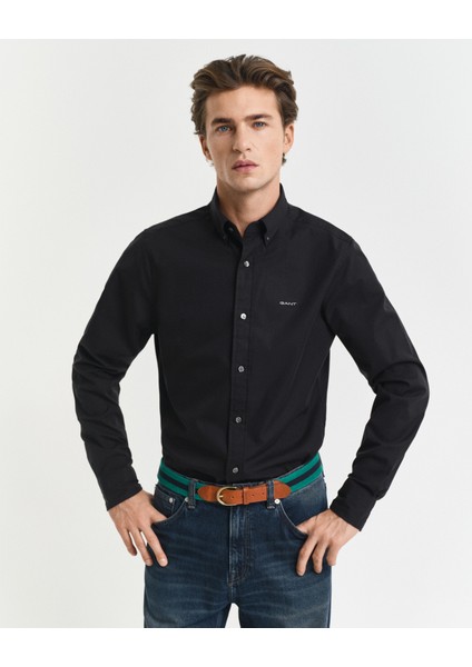 Erkek Siyah Regular Fit Düğmeli Yaka Oxford Gömlek 3000302.5 fırsatları