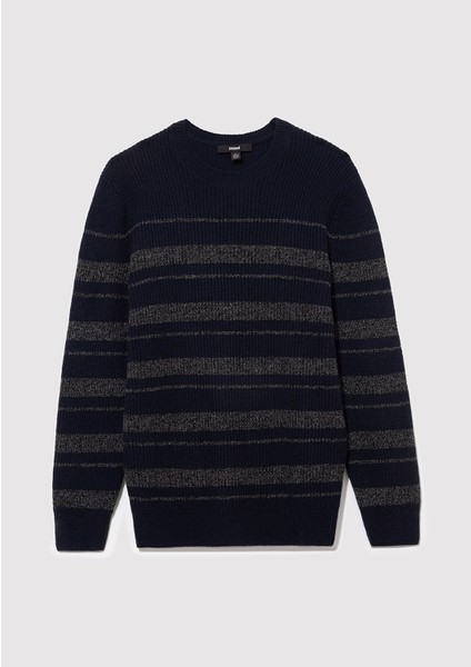 Yün Karışımlı Çizgili Lacivert Kazak 0710209-70490