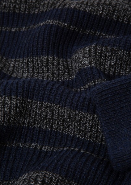 Yün Karışımlı Çizgili Lacivert Kazak 0710209-70490