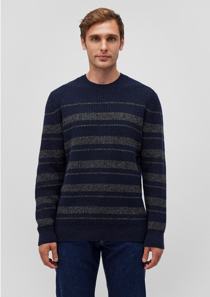 Yün Karışımlı Çizgili Lacivert Kazak 0710209-70490