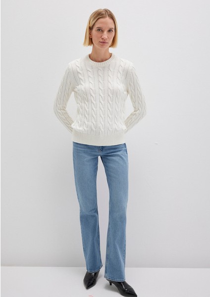 İpek Karışımlı Bisiklet Yaka Ekru Kazak 1710721-70057