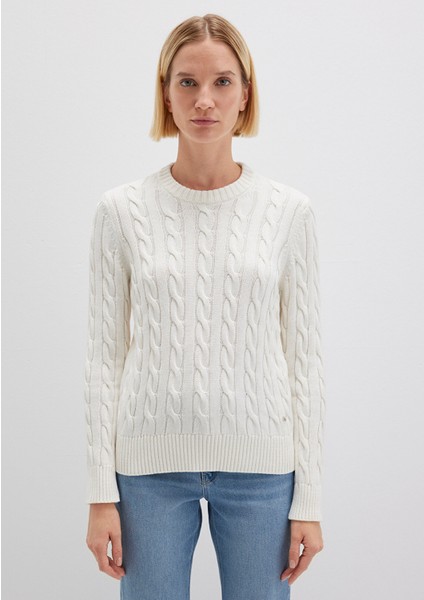 İpek Karışımlı Bisiklet Yaka Ekru Kazak 1710721-70057