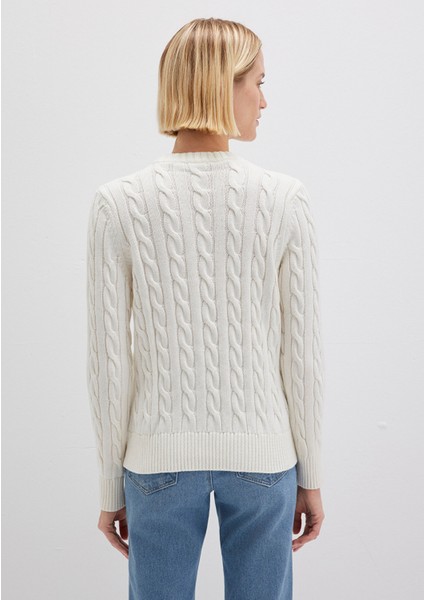 İpek Karışımlı Bisiklet Yaka Ekru Kazak 1710721-70057