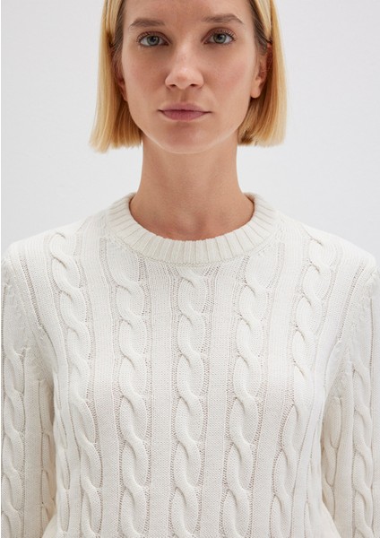 İpek Karışımlı Bisiklet Yaka Ekru Kazak 1710721-70057