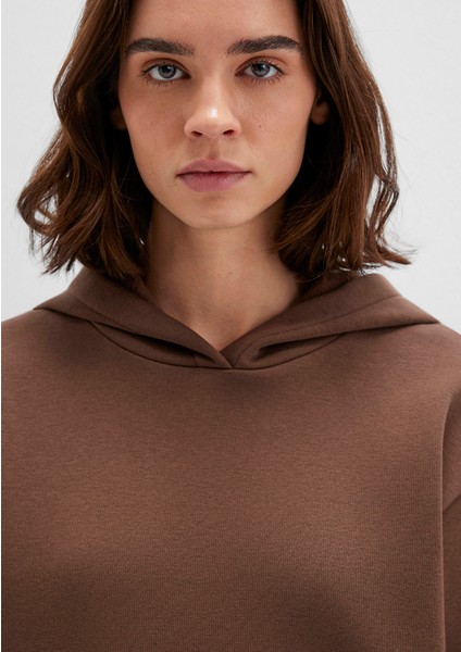 Kapüşonlu Kahverengi Basic Sweatshirt 167299-81959