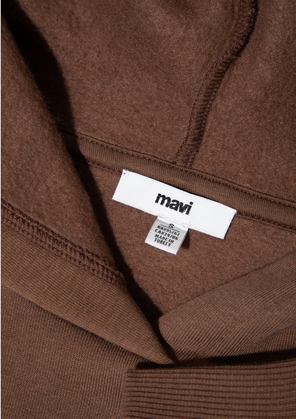 Kapüşonlu Kahverengi Basic Sweatshirt 167299-81959