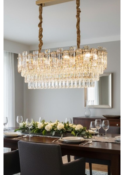 Artemis Gold 90 cm Kristal Modern Avize – Yemek Masası Salon