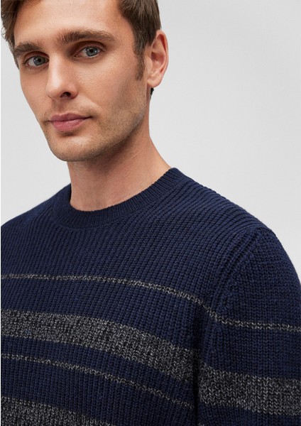 Yün Karışımlı Çizgili Lacivert Kazak 0710209-70490