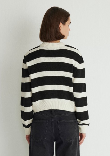 Fermuarlı Siyah Çizgili Hırka 1710526-85407