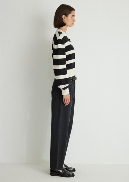 Fermuarlı Siyah Çizgili Hırka 1710526-85407