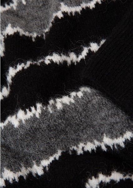 Yün Karışımlı Çizgili Siyah Kazak 0710235-900