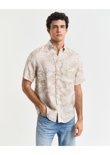 Erkek Bej Regular Fit Düğmeli Yaka Desenli Gömlek 3250088.277