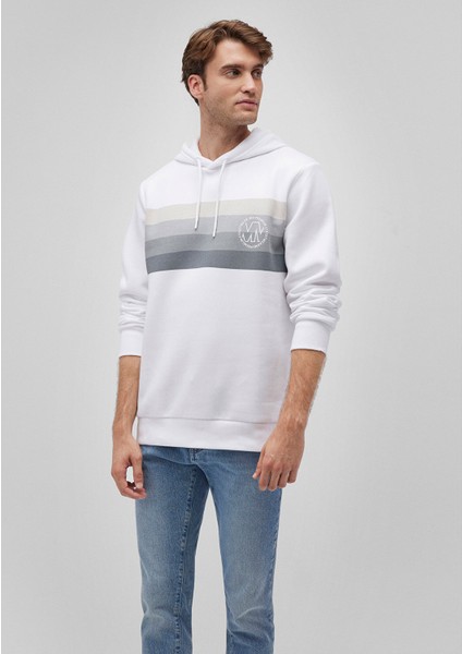Kapüşonlu Baskılı Beyaz Sweatshirt 0610307-620