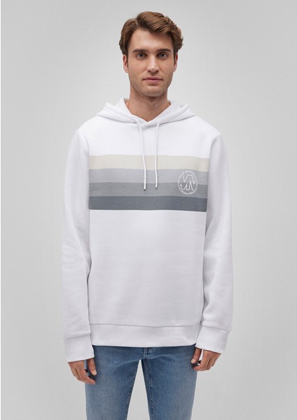 Kapüşonlu Baskılı Beyaz Sweatshirt 0610307-620