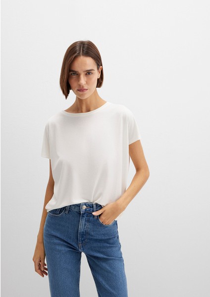 Lux Touch TENCEL TM Modal Ekru Basic Tişört 167245-25705