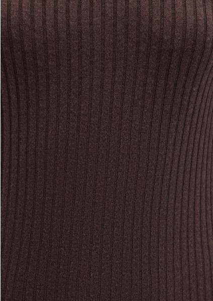 Uzun Kollu Geniş Yaka Kahverengi Tişört 1613596-88067