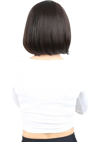 Kahkülsüz Düz Kısa Fiber Sentetik Peruk / Kahverengi fırsatları