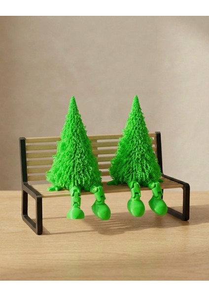 Bank Üzerinde Yılbaşı Çam Ağacı Biblo Seti / 3'lü Dekoratif Figür (Bank Dahil)