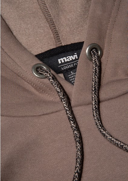 Mavi Logo Nakışlı Kapüşonlu Kahverengi Sweatshirt 065809-87875
