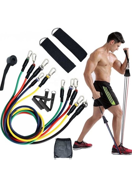 Avessa ESC-500 5'li Direnç Lastiği Set Çok Fonksiyonlu Vücüt Geliştirme Direnç Lastiği Seti 11 Parça