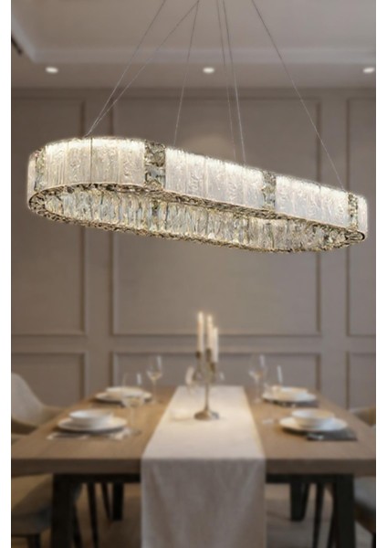 Liva 90 cm Kristal Taş Detaylı LED Avize