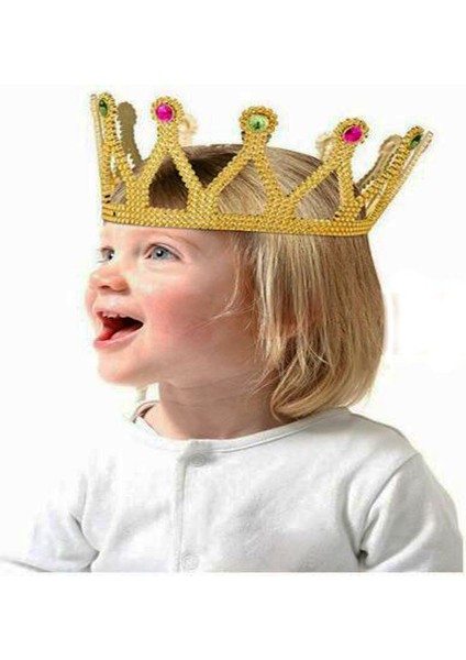 Altın Renk Çocuk ve Yetişkin Uyumlu Kraliçe Tacı Prenses Tacı 8X25 cm