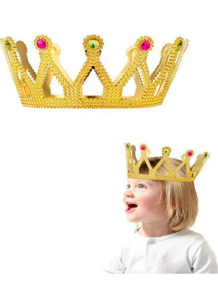 Altın Renk Çocuk ve Yetişkin Uyumlu Kraliçe Tacı Prenses Tacı 8X25 cm fiyatları