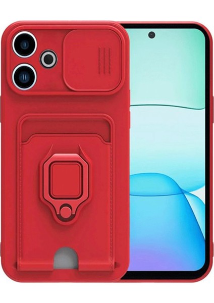 OMR02 Xiaomi Redmi 13 4g Kılıf Zuma Kartvizitli Yüzüklü Silikon - Kırmızı
