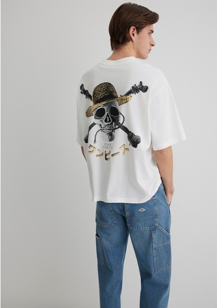 One Piece Baskılı Ekru Tişört 0612663-70057
