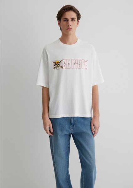 One Piece Baskılı Ekru Tişört 0612663-70057