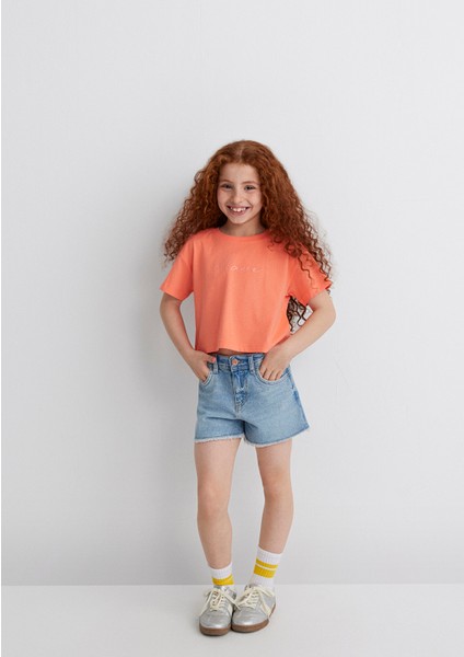 Mavi Logo Baskılı Turuncu Crop Tişört 7610181-71271
