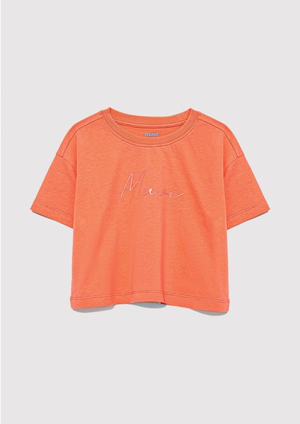 Mavi Logo Baskılı Turuncu Crop Tişört 7610181-71271