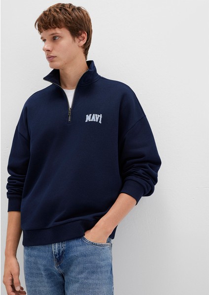 Mavi Logo Baskılı Yarı Fermuarlı Lacivert Sweatshirt 0S10208-70497