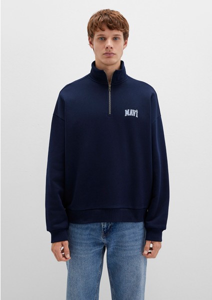 Mavi Logo Baskılı Yarı Fermuarlı Lacivert Sweatshirt 0S10208-70497