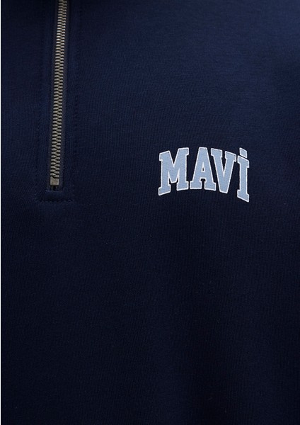 Mavi Logo Baskılı Yarı Fermuarlı Lacivert Sweatshirt 0S10208-70497