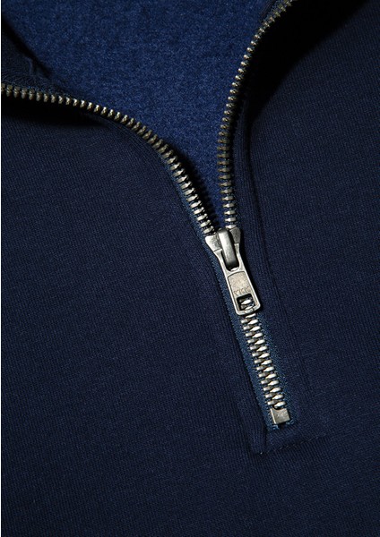 Mavi Logo Baskılı Yarı Fermuarlı Lacivert Sweatshirt 0S10208-70497