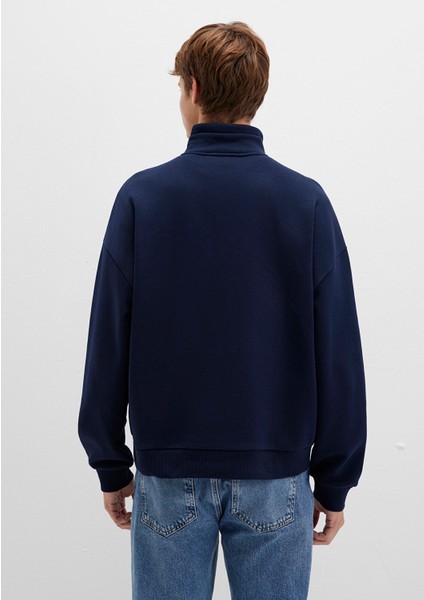 Mavi Logo Baskılı Yarı Fermuarlı Lacivert Sweatshirt 0S10208-70497