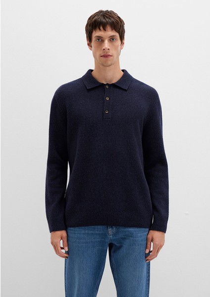 Yün Karışımlı Lacivert Triko Polo 0710255-70490