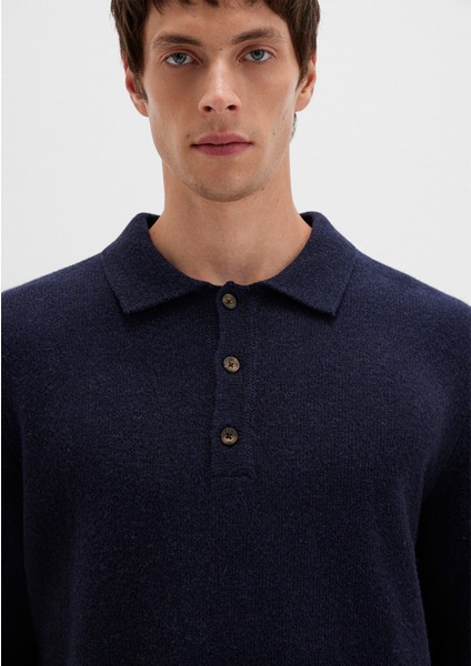 Yün Karışımlı Lacivert Triko Polo 0710255-70490
