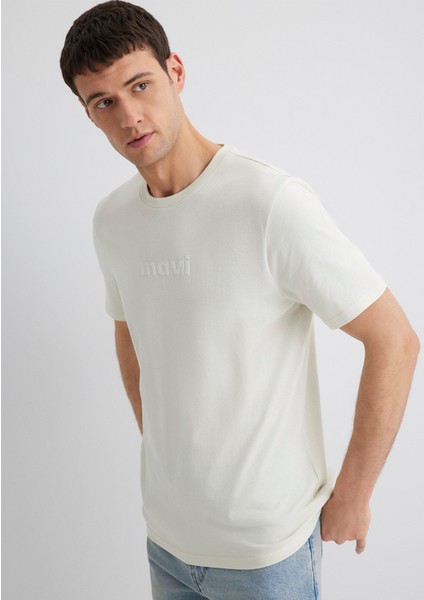 Mavi Logo Baskılı Ekru Tişört 0612732-70142