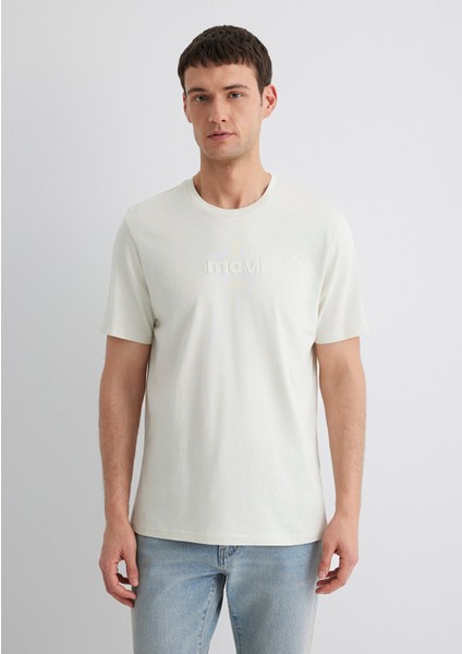 Mavi Logo Baskılı Ekru Tişört 0612732-70142