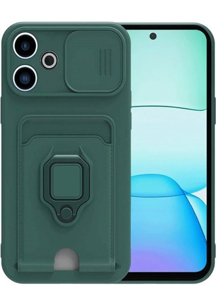 OMR02 Xiaomi Redmi 13 4g Kılıf Zuma Kartvizitli Yüzüklü Silikon - Yeşil
