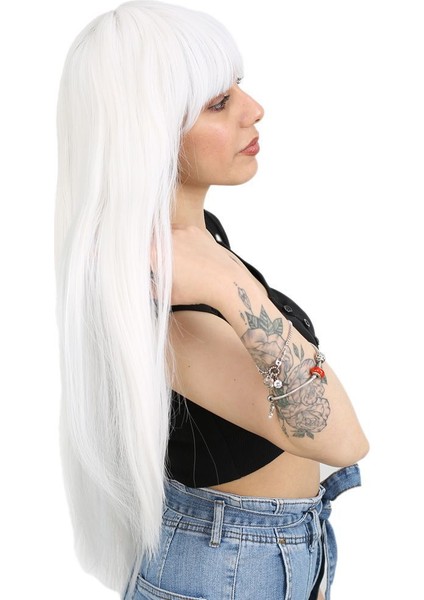 Uzun Kahküllü Fiber Sentetik Peruk / Beyaz fiyatları