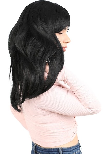 Düz Perçemli Orta Boy Fiber Sentetik Peruk / Siyah fiyatları