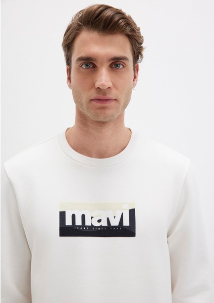 Mavi Logo Baskılı Ekru Sweatshirt 0S10203-70057